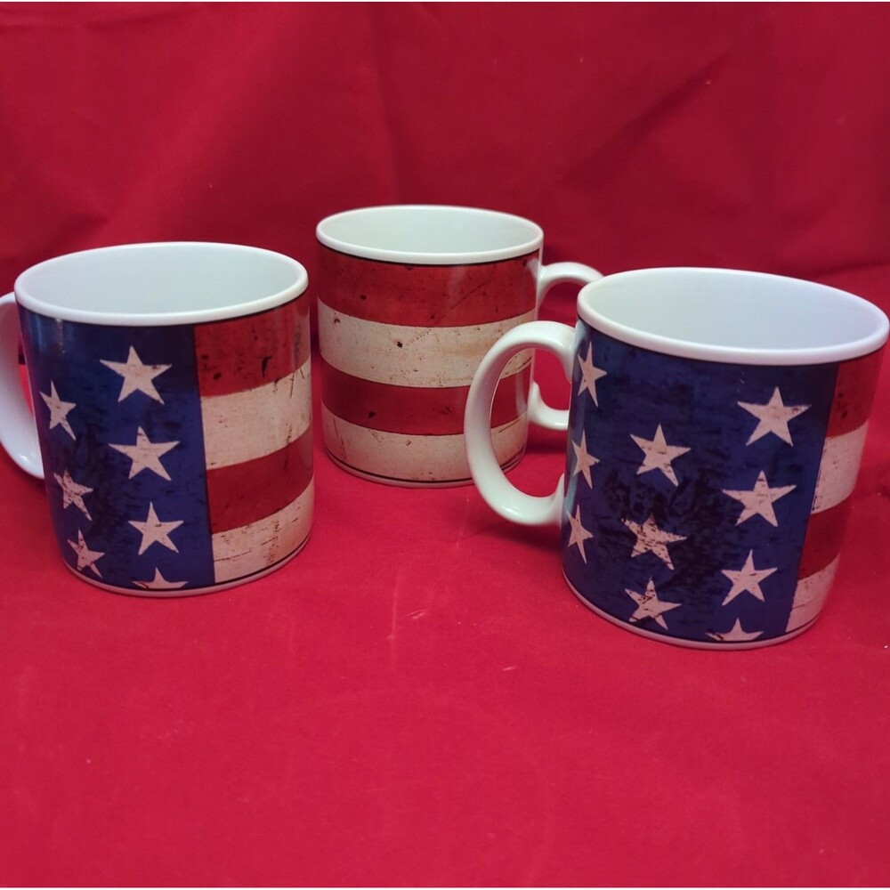 Warren Kimble Colonial Coffee Mug Sakura 1997 American Flag July 4th Lot Of 3